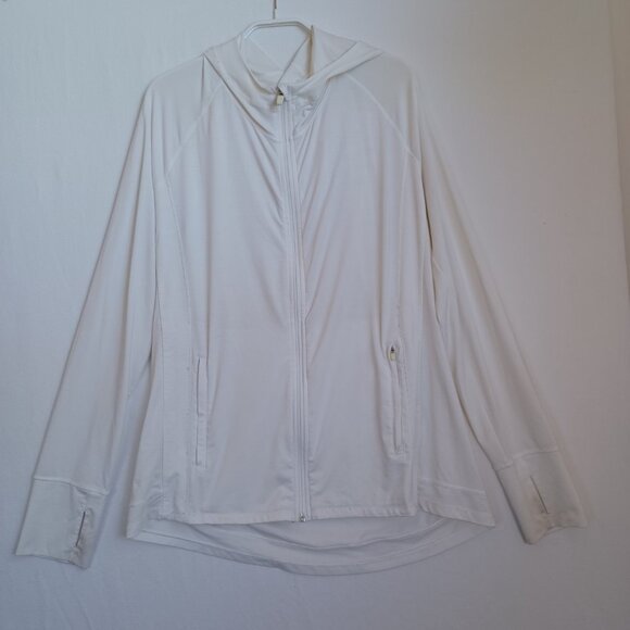 Athleta Full Zip Hoodie Jacket White Stretch Victory Hooded Workout Womens Large - Picture 4 of 7